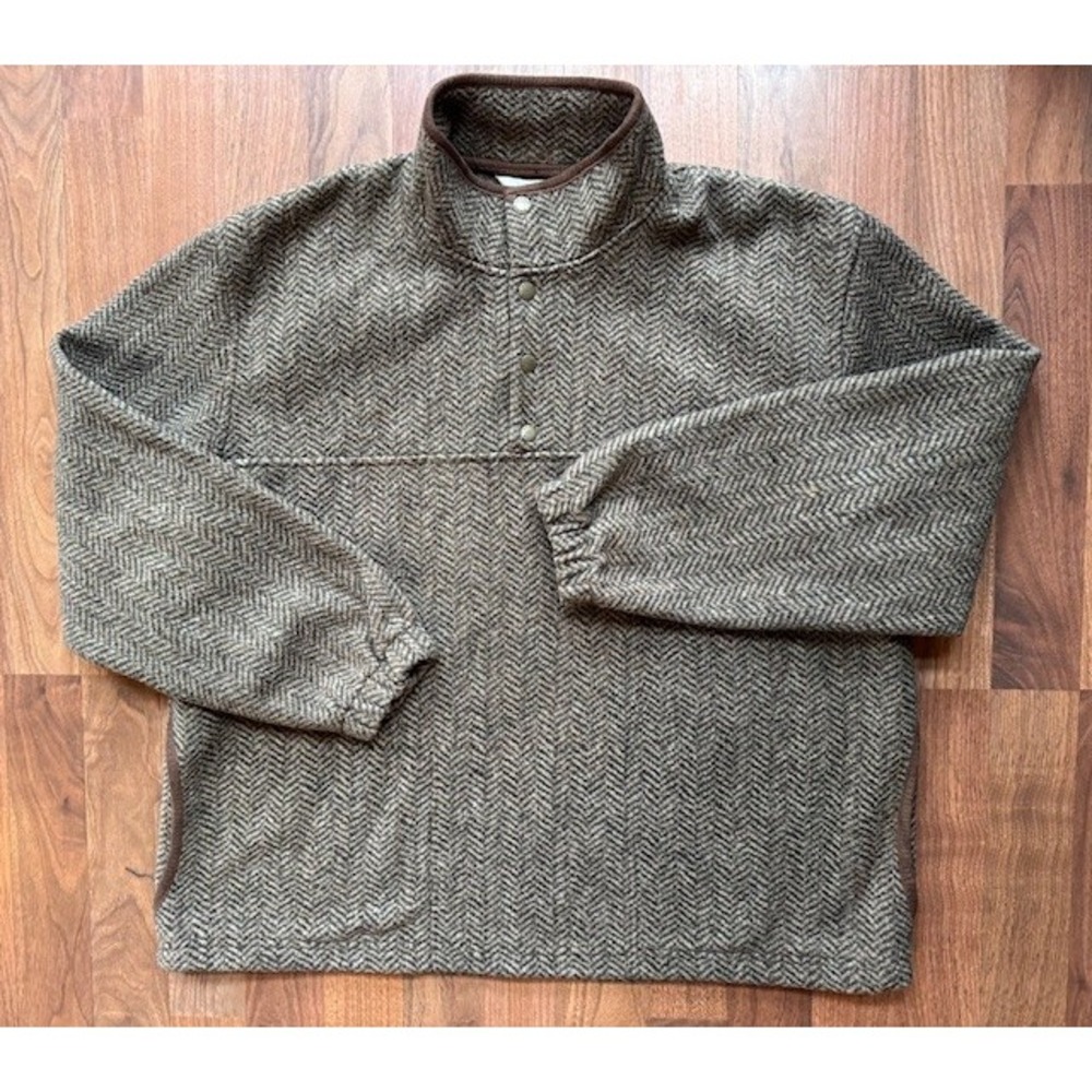 Orvis Herringbone Fleece 1/4 Snap Pullover Mens Sz XL Brown Outdoor Fishing